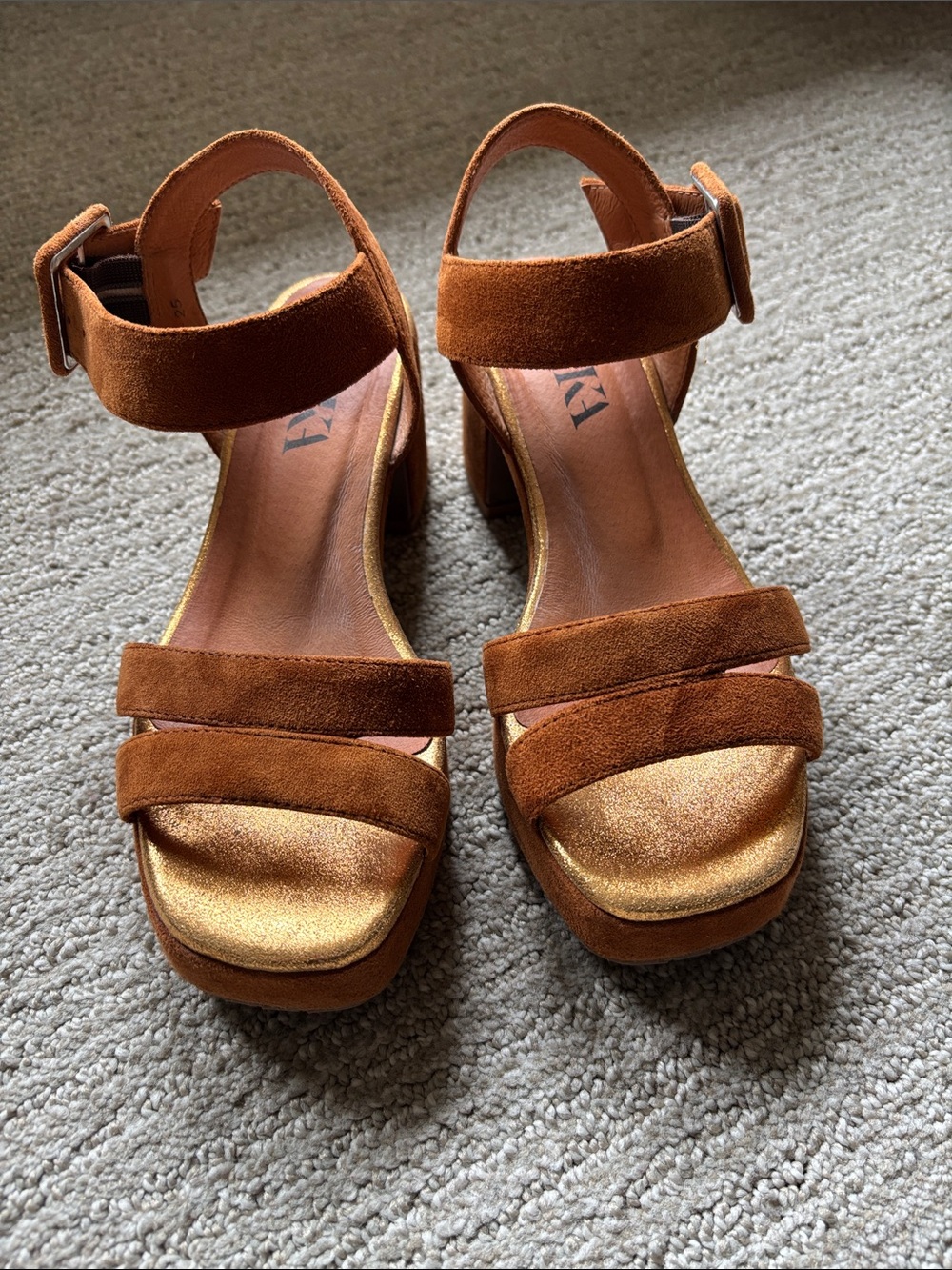 Platform Block Heel Sandals Flora in Rust Brown by Esska size 36 (US 6)